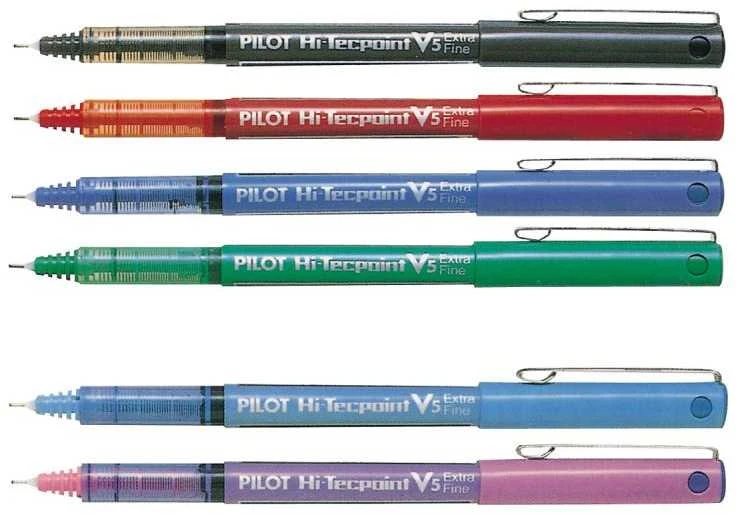 Pilot V5 rinkinys: šešių spalvų rašikliai