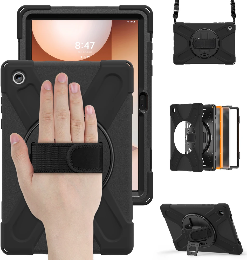 Just Must JM Rugged Case Grip for Samsung Galaxy Tab A11+ with a strap Juodas