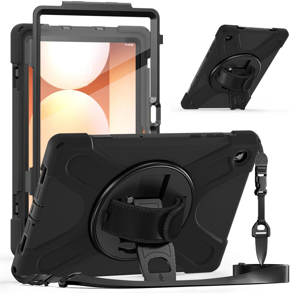 Just Must JM Rugged Case Grip for Samsung Galaxy Tab A11+ with a strap Juodas