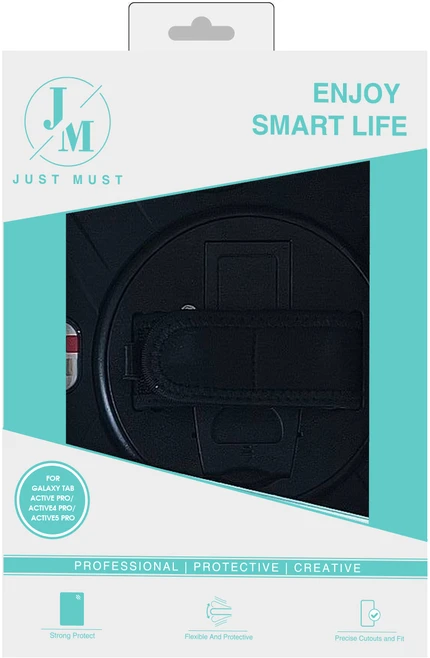 Just Must JM Rugged Case Grip for Samsung Galaxy Tab Active Pro/ Active4 Pro/ Active5 Pro with a strap Juodas