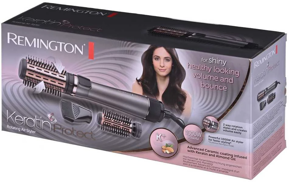 Remington Keratin Protect Rotating Air Styler | AS8810 | Keraminė šildymo sistema | Šildymo lygių skaičius 2 | 100 W | Pilkas/Juodas