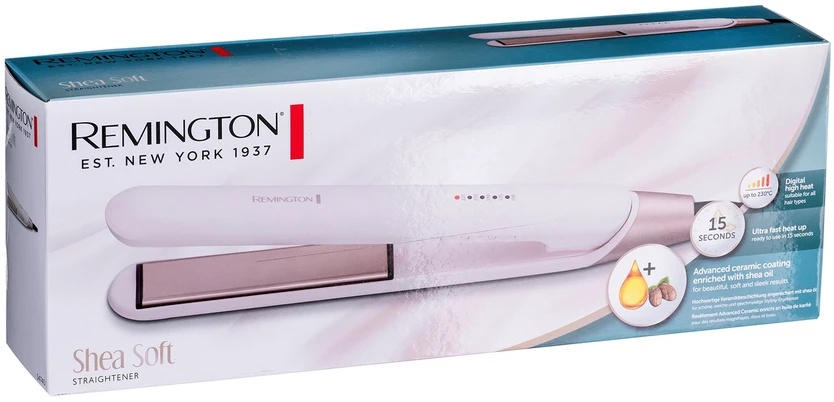 Remington | Shea Soft Tiesinimo žnyplės; Turbo Boost Function; Plate Lock; Swivel Cord | S4740 | Ceramic heating system | Ekranas LED | Temperature (min) 150 °C | Temperature (max) 230 °C | rusvai gelsvas
