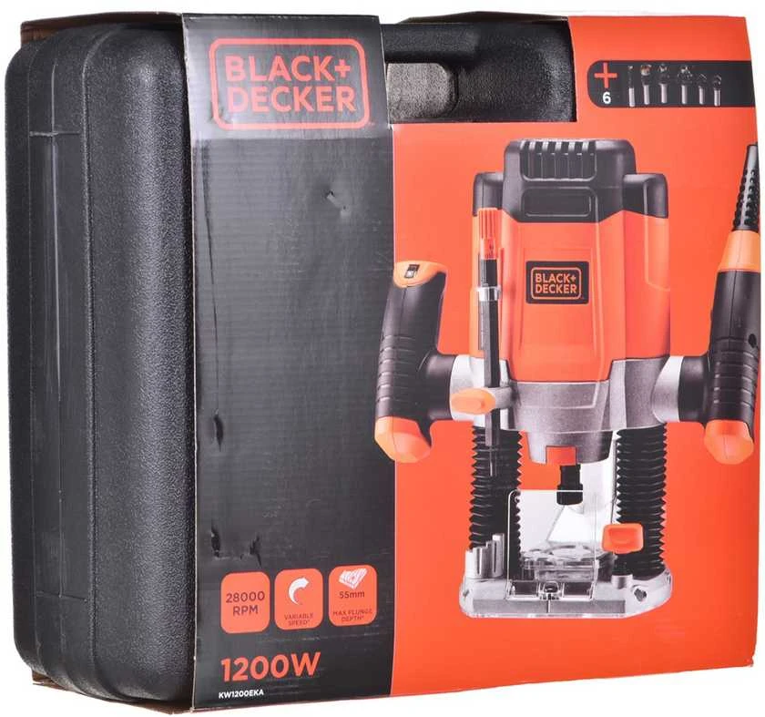 Black & Decker Elektrinė freza KW1200EKA 1200W, lagaminas + 6 frezavimo antgaliai