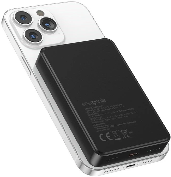 Gembird PB10-WPC15M-01 Magnetinė belaidė nešiojama baterija 15 W, 10000 mAh, juoda