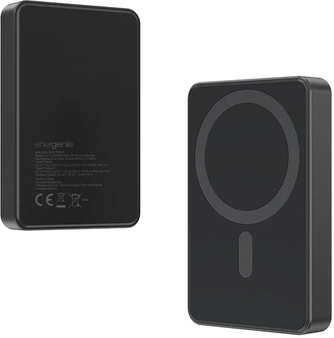 Gembird PB10-WPC15M-01 Magnetinė belaidė nešiojama baterija 15 W, 10000 mAh, juoda