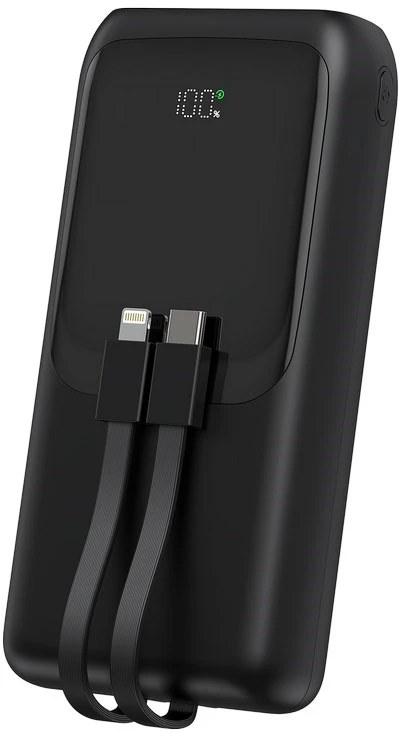 Gembird PB20-PD20-LCD-01 greito įkrovimo išorinė baterija su integruotais laidais, 20W, 20000 mAh, juodas