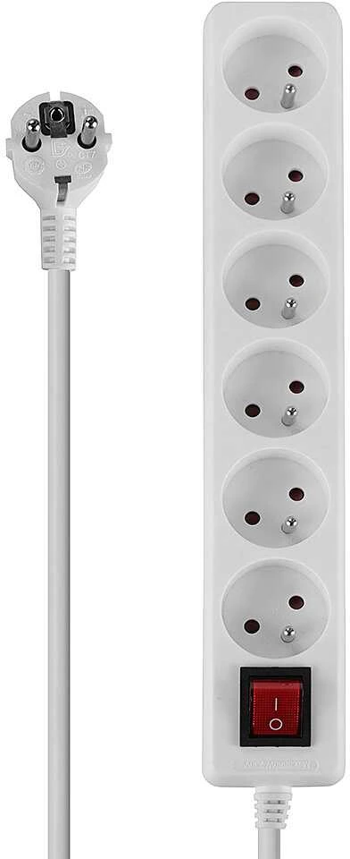 Ilgiklis - LINDY 6 Schuko Lizdų Prailgintuvas su Jungikliu, 1.4 m, Baltas