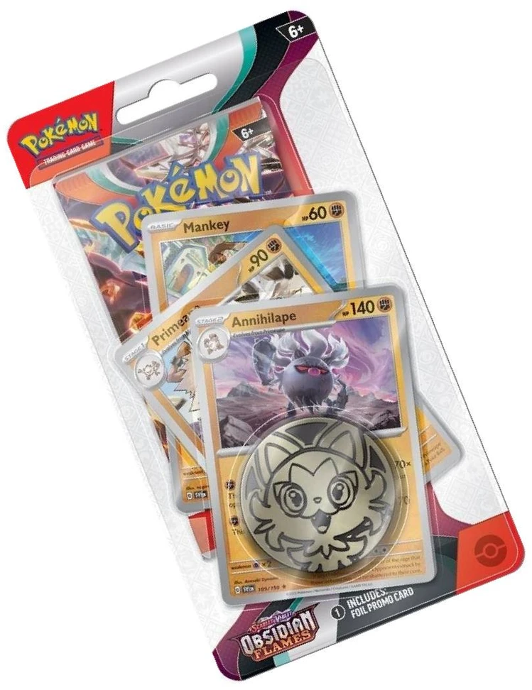 The Pokemon Pokemon TCG – Scarlet & Violet 3 Obsidian Flames Booster Premium Checklane Blister – Mankey