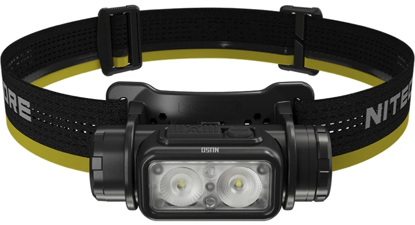 Priekinis žibintas - Nitecore NU50, 1 400 lm, 5 000 mAh, 130 m, Įkraunamas per USB-C, Baltas/raudonas