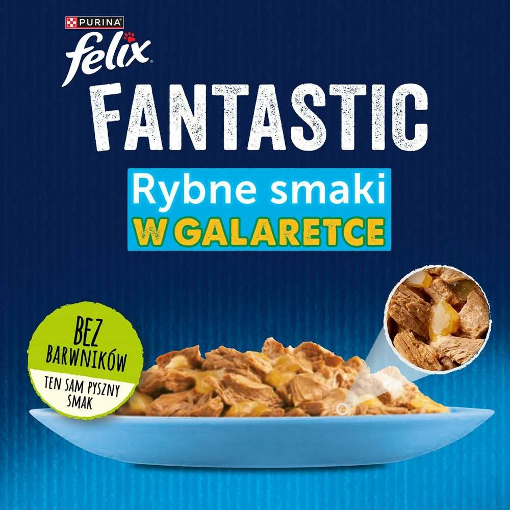 Purina Nestle Drėgnas Kačių Maistas - Felix Fantastiški Žuvų Skoniai Drebučiuose su Tunu, Lašiša, Menke ir Plekšnėmis (12x 85g)