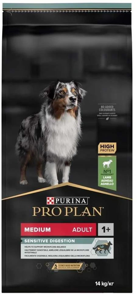 Purina Pro Plan OPTIDIGEST Sensitive Digestion Medium Adult Dog ėriena 14 kg, suaugusių vidutinių veislių, jautrią virškinimo sistemą turinčių šunų sausas pašaras su ėriena 12366972