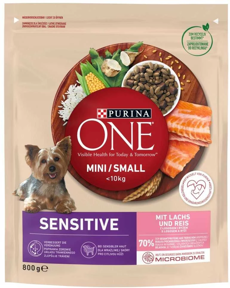 Purina Nestle Sausas Šunų Maistas - Purina One Mini/Small Sensitive Lašiša, Ryžiai