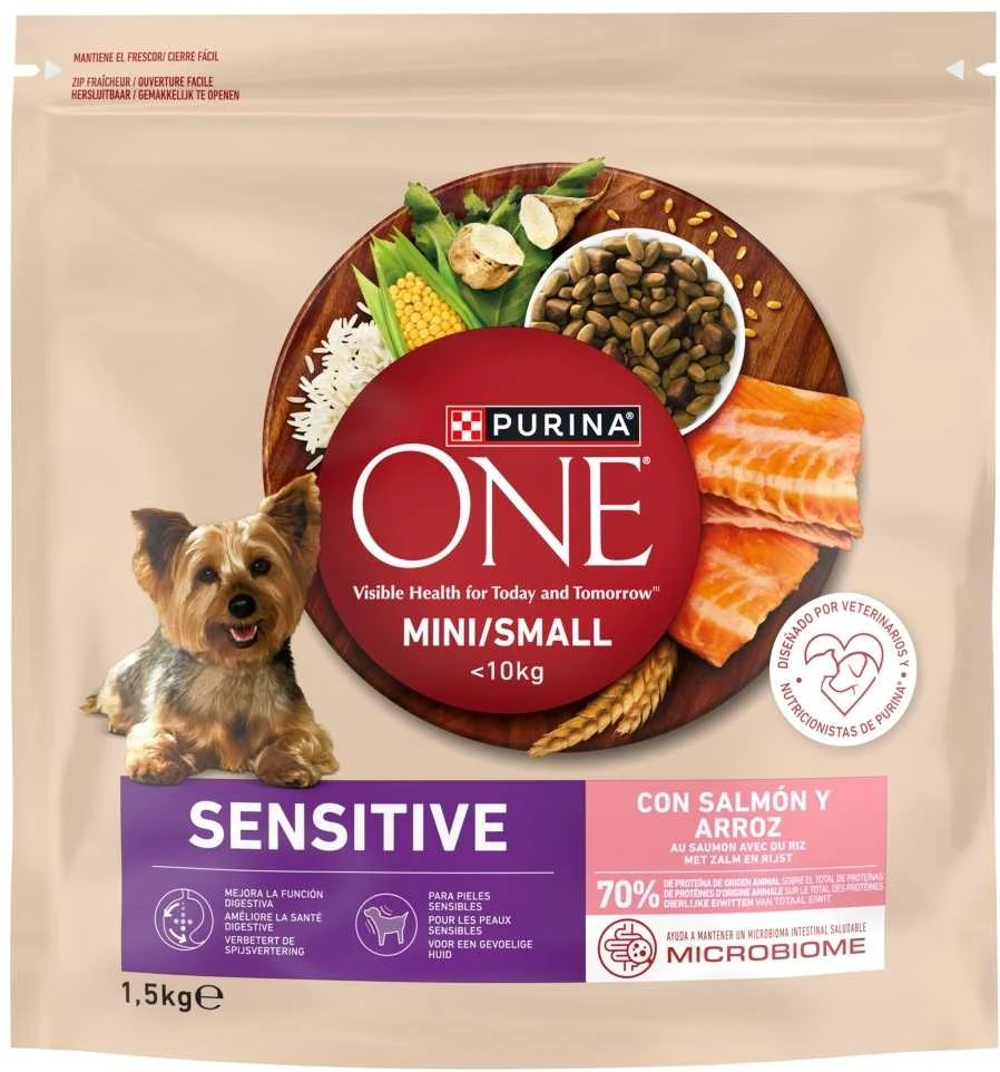 Purina Nestle ONE MINI Dog Sensitive lašiša & ryžiai 1,5kg