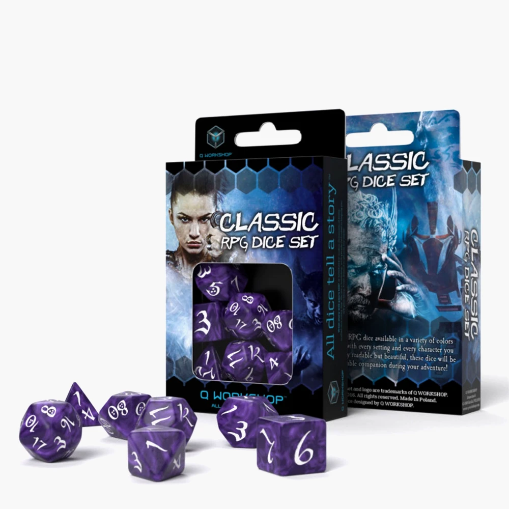 Q Workshop Classic Rpg Kauliukų Rinkinys Violetinės Ir Baltos