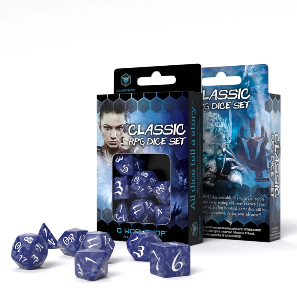 Q Workshop Classic Rpg Kauliukų Rinkinys Kobalto Ir Baltos Sp