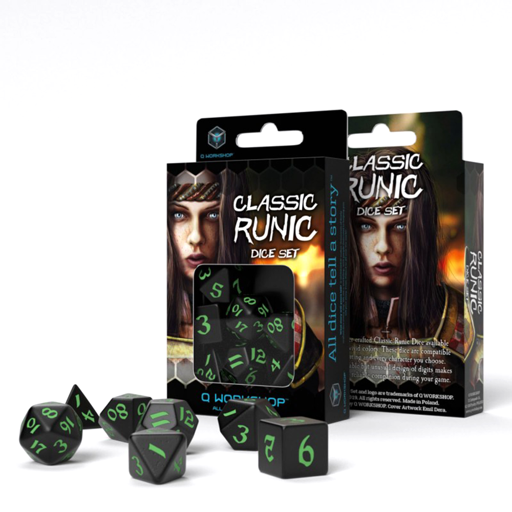 Q Workshop Classic Runic Kauliukų Rinkinys Juodos Ir Žalios Spalvos