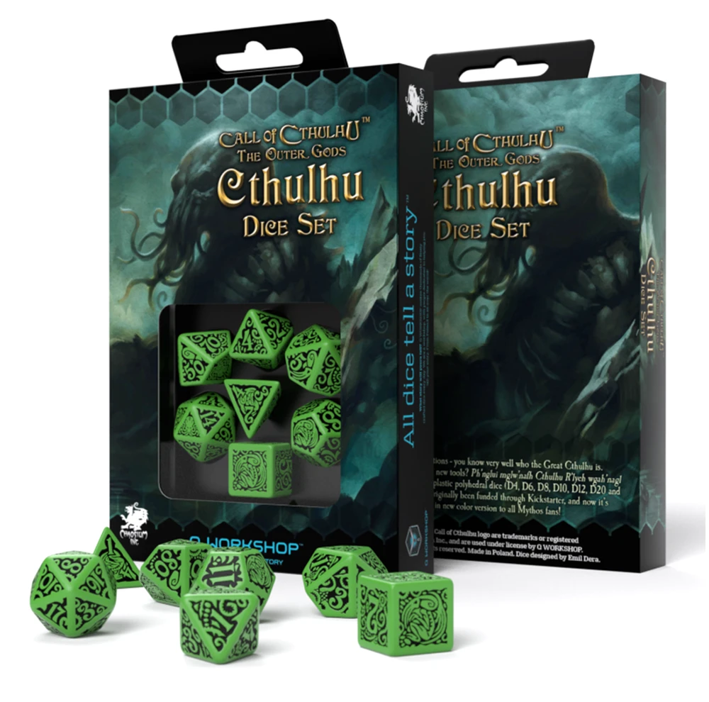 Q Workshop COC The Outer Gods Cthulhu Kauliukų Rinkinys Žalios Ir Juodos Spalvos