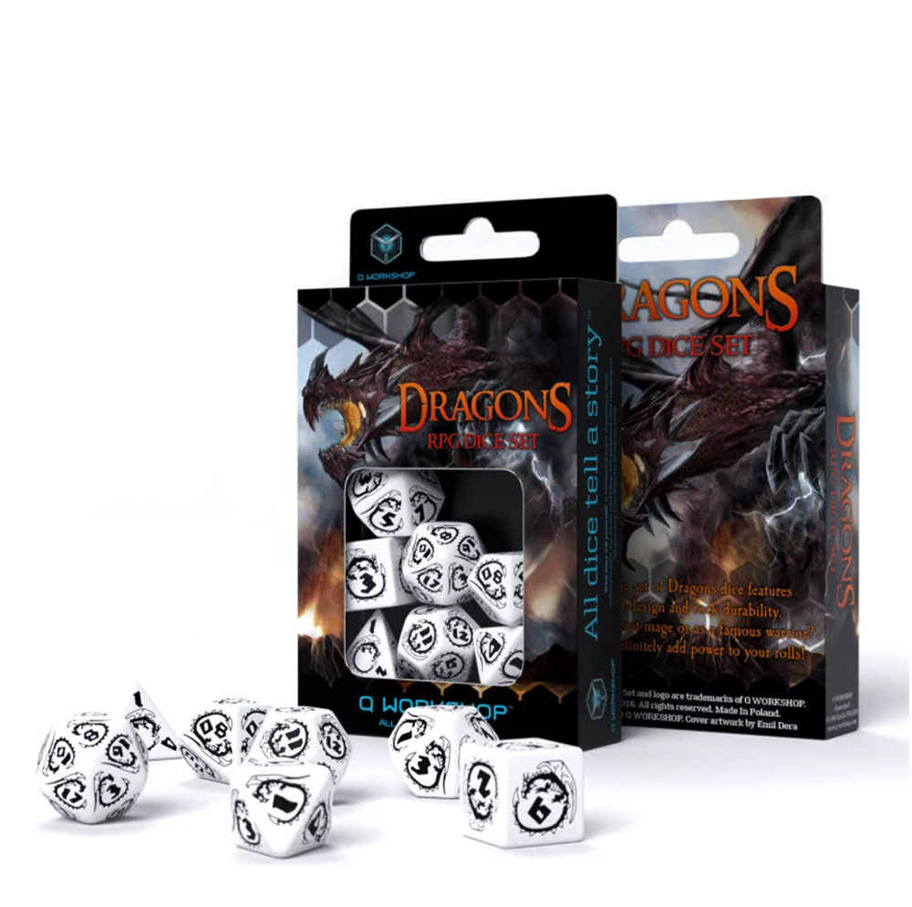 Q Workshop Dragons Rpg Kauliukų Rinkinys Baltos Ir Juodos Spalvos