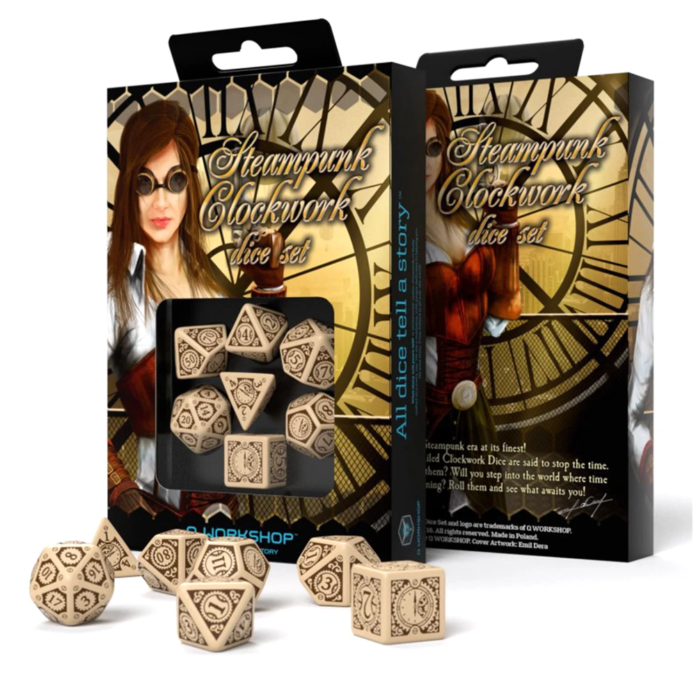Q Workshop Steampunk Clockwork Kauliukų Rinkinys Smėlio Ir Rudos Spalvos