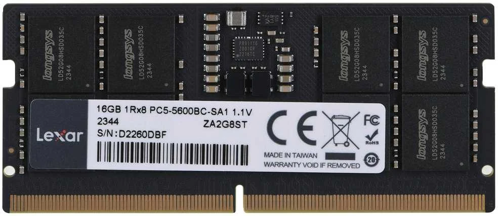 RAM Lexar | Nešiojamas kompiuteris Memory | LD5S16G56C46ST-BGS | 16 GB | DDR5 | 5600 MHz | PC/serveris | Registered No | ECC Yes