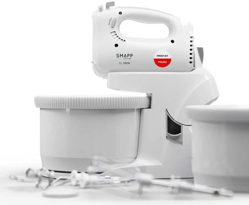 Virtuvinis kombainas Rankinis Mikseris - SMAPP 580W 5 Greičių Su 2 Dubenimis Baltas