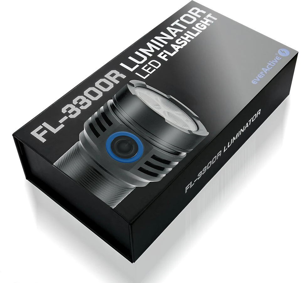 Rankinis Žibintuvėlis - everActive FL-3300R Luminator, 3 300 Liumenų, 4 000 mAh, USB-C, Pilkas