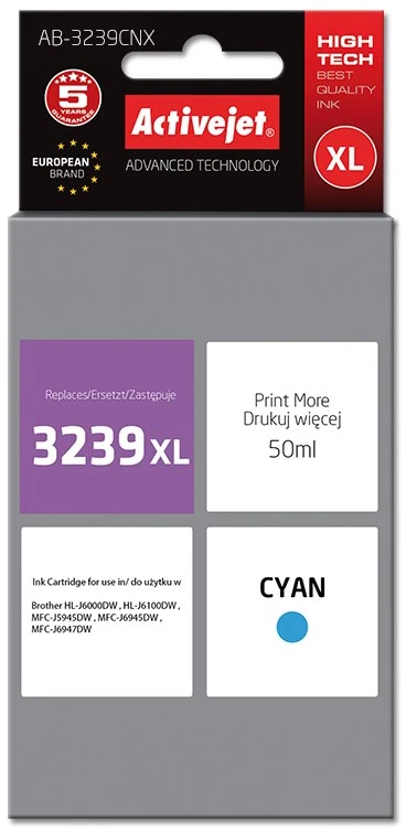 Rašalo kasetė Activejet AB-3239CNX (pakaitinė Brother LC3239XL, Supreme, 50 ml, mėlynas)