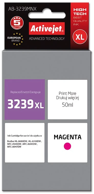 Rašalo kasetė Activejet AB-3239MNX (pakaitinė Brother LC3239XL, Supreme, 50 ml, purpurinė)
