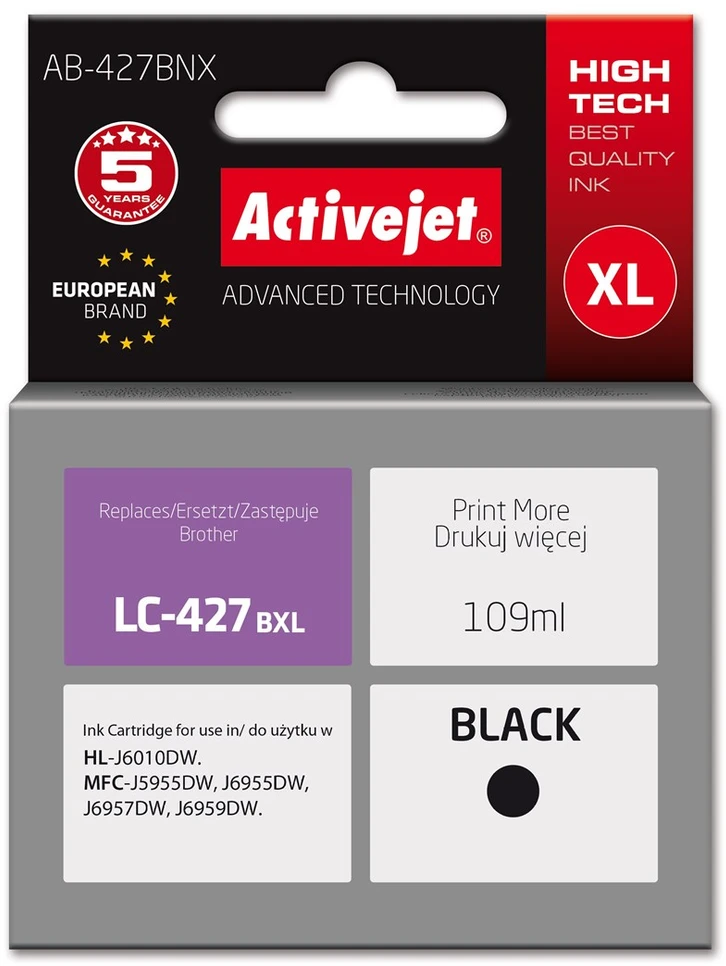 Activejet AB-427BNX Brother spausdintuvo rašalo kasetė, Brother LC-427BXL pakaitalas; Supreme; 109 ml; juoda