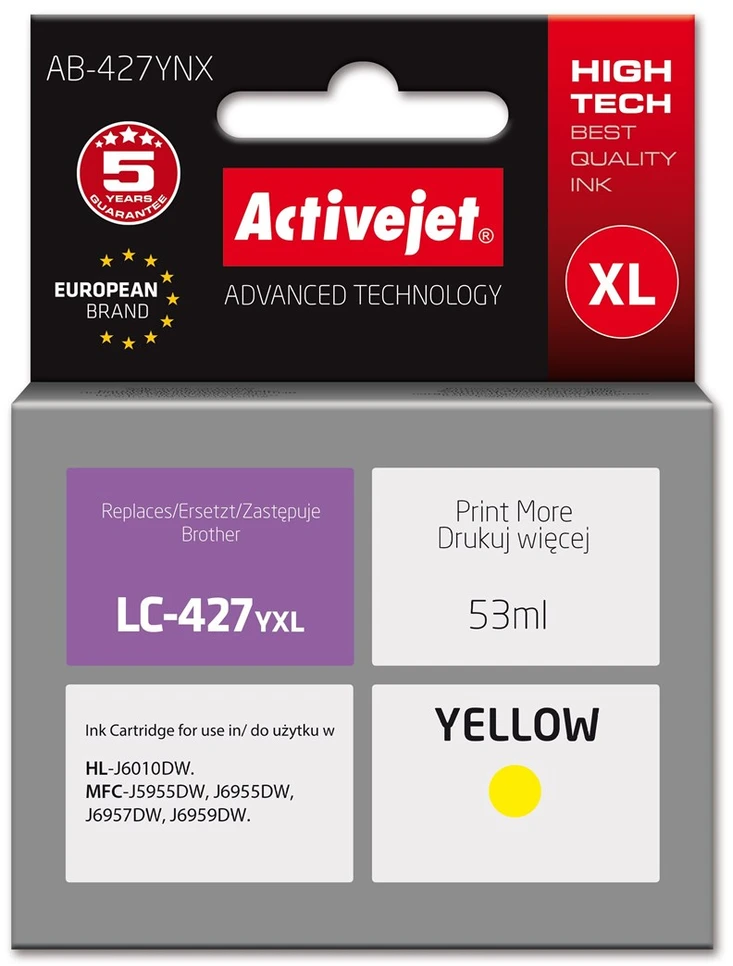 Activejet AB-427YNX Brother spausdintuvas ink cartridge, replacement for Brother LC-427YXL; Supreme; 53 ml; yellow