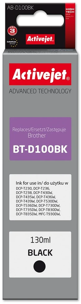 Activejet AB-D100Bk Ink cartridge for Brother printers, replacement for Brother BT-D100BK; Supreme; 130 ml; juodas