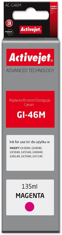 Activejet AC-G46M Ink cartridge for Canon printers, Replacement for Canon GI-46M; Supreme; 135 ml; magenta