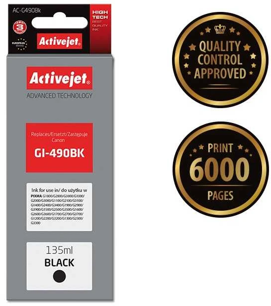 Rašalo Kasetė - Activejet AC-G490Bk, Pakaitalas Canon GI-490BK, 135 ml, Juoda