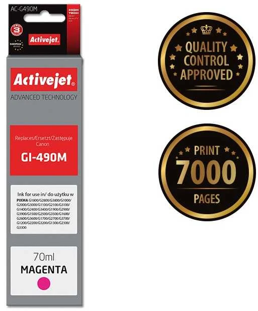 Rašalo Kasetė - Activejet AC-G490M; Raudona; 70 ml; Pakaitalas Canon GI-490M