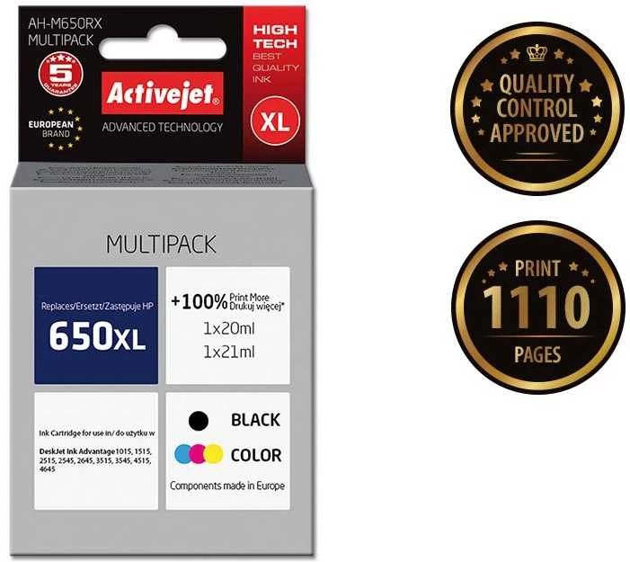 Rašalo kasetė Activejet AH-M650RX (pakaitinė HP 650 CZ101/CZ102, Premium, 1 x 20 ml, 1 x 21 ml, juoda, MultiColor)