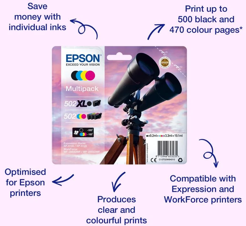 Rašalo Kasetė - Epson 502XL Rašalo Kasetės Rinkinys C13T02W64510, 4 Spalvų