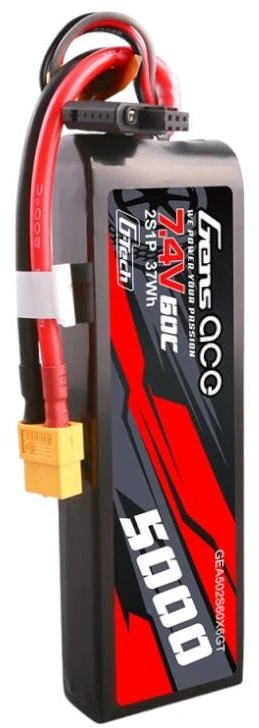 Gens ace G-Tech 5000mAh 7.4V 60C 2S1P Lipo PC medžiagos dėklas su XT60 kištuku