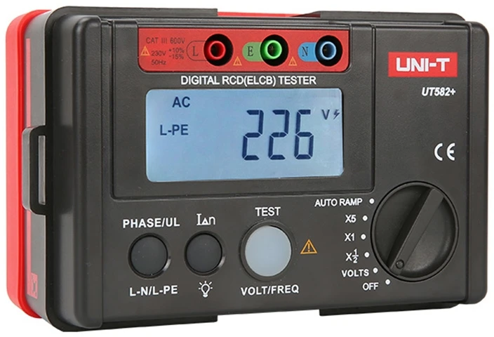 RCD Testeris - Uni-T UT582+ RCD funkcijų patikrinimas, įtampos matavimas iki 600V, apšviestas ekranas juodas