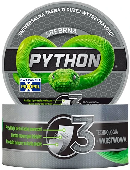 Taśma Trijų sluoksnių „Python“ remonto juosta, 9 m: 48 mm, sidabrinė
