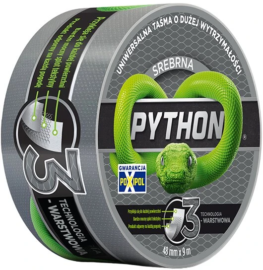 Taśma Trijų sluoksnių „Python“ remonto juosta, 9 m: 48 mm, sidabrinė