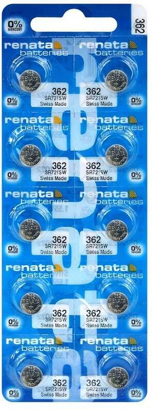 Baterija - Renata 362 Sidabro Oksidas 1.55V 2.1mm x 7.9mm 10 Vnt.