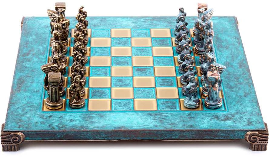 Šachmatų Rinkinys - Manopoulos Spartan Warrior Metal su 28 cm Lenta Bronzinė/Mėlyna