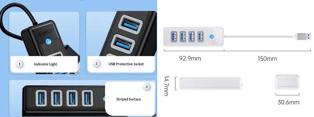 ORICO šakotuvas 4 prievadų USB 3.0 PW4U-U3