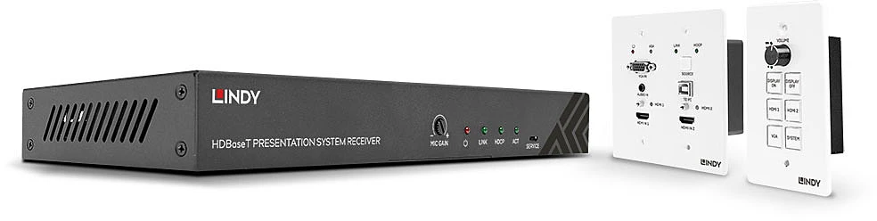 Šakotuvas AV Prezentacijos Sistema - LINDY HDBaseT Prezentacijos Sistema su Valdymo Klaviatūra, 4K@30Hz, HDMI, USB, Juoda