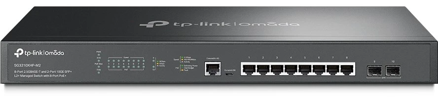 TP-LINK | 8 prievadų 10/100/2500 Mbps stalinio kompiuterio tinklo jungiklis | SG3210XHP-M2 | Tvarkoma L2+ | Montuojamas ant stovo | SFP+ jungtys kiekis 2 | Maitinimo tipas Išorinis