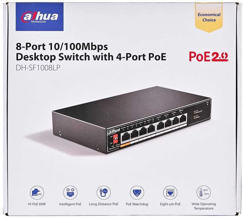 Šakotuvas SWITCH POE SF1008LP 8 PRIEVADŲ, 4 PoE DAHUA