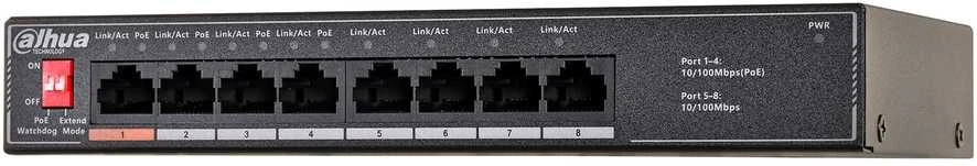 Šakotuvas SWITCH POE SF1008LP 8 PRIEVADŲ, 4 PoE DAHUA