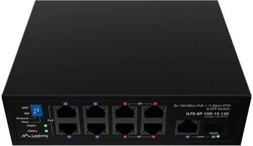 Šakotuvas Komutatorius Lanberg ILFE-8P-1GE-1S-120 Light Industrial PoE 4XBT 4XAT SFP+ETH DIN FAST Ethernet
