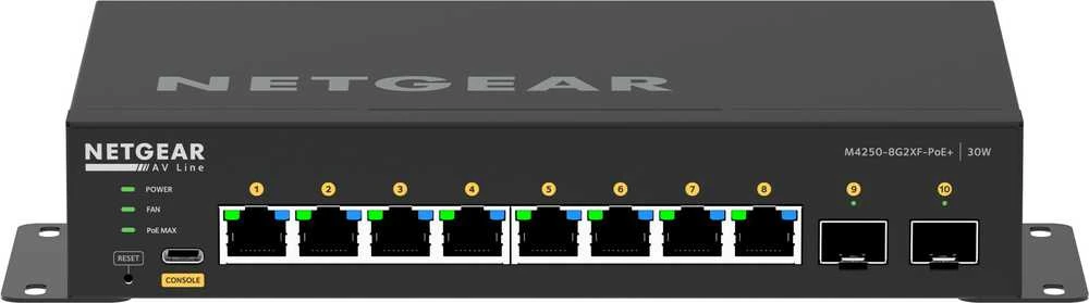 Šakotuvas Komutatorius - NETGEAR 8x1G PoE+ 220W 2xSFP+ Juodas