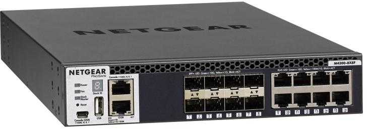 Šakotuvas Netgear Switch M4300-8X8F (XSM4316S-100NES) Valdomas L3, Montuojamas ant stovo, 10 Gbps (RJ-45) jungtys 8, SFP+ jungtys 8, Maitinimo tipas Vienvietis
